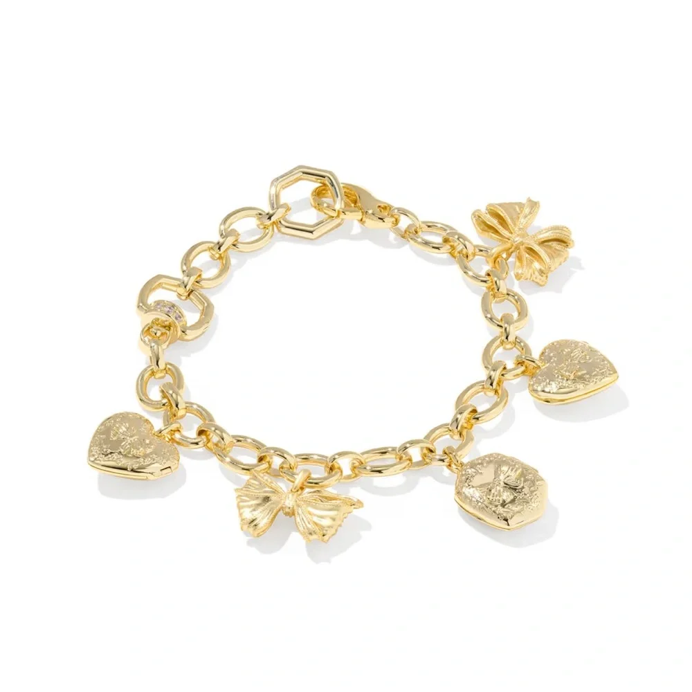 LOVESHACKFANCY Kendra Scott Bow Locket Gold Charm Bracelet - Picture 4 of 12
